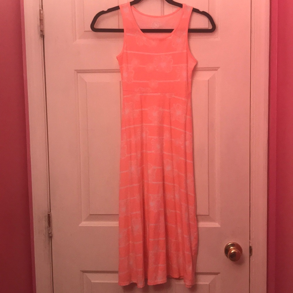 Melon Colored Hibiscus Dress